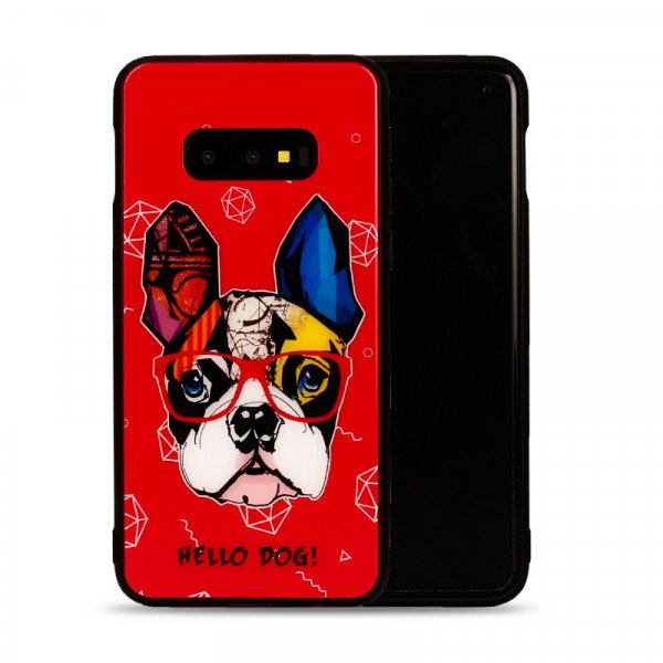 Wholesale Galaxy S10e Design Tempered Glass Hybrid Case (Hello Dog)